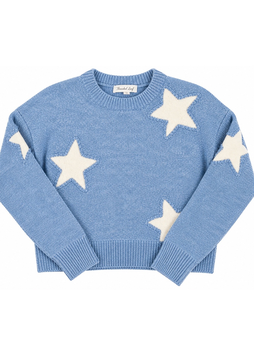 Threaded Leaf Women’s XS Blue White Star Oversized Cropped Sweater